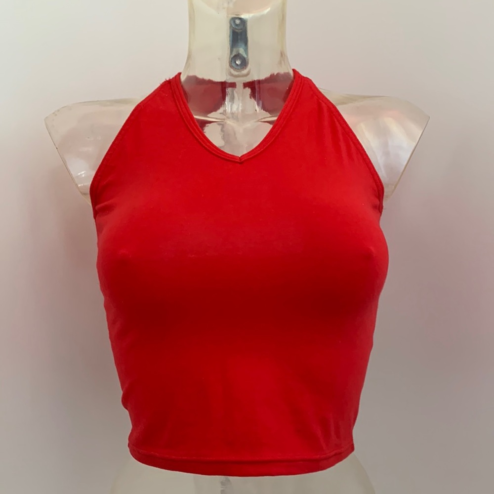 V-Neck Halter Crop Top w/Keyhole Back. Cheer & Dance Uniform—New S or M